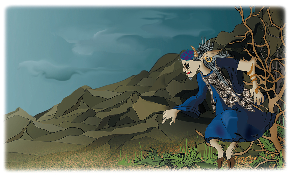 Image 1. Zhalmauz Kempir. From Batyrlar Turaly Ertegiler. Almaty: Aruna Baspasy, 2015, 91. Artist T. Vishnyakova.