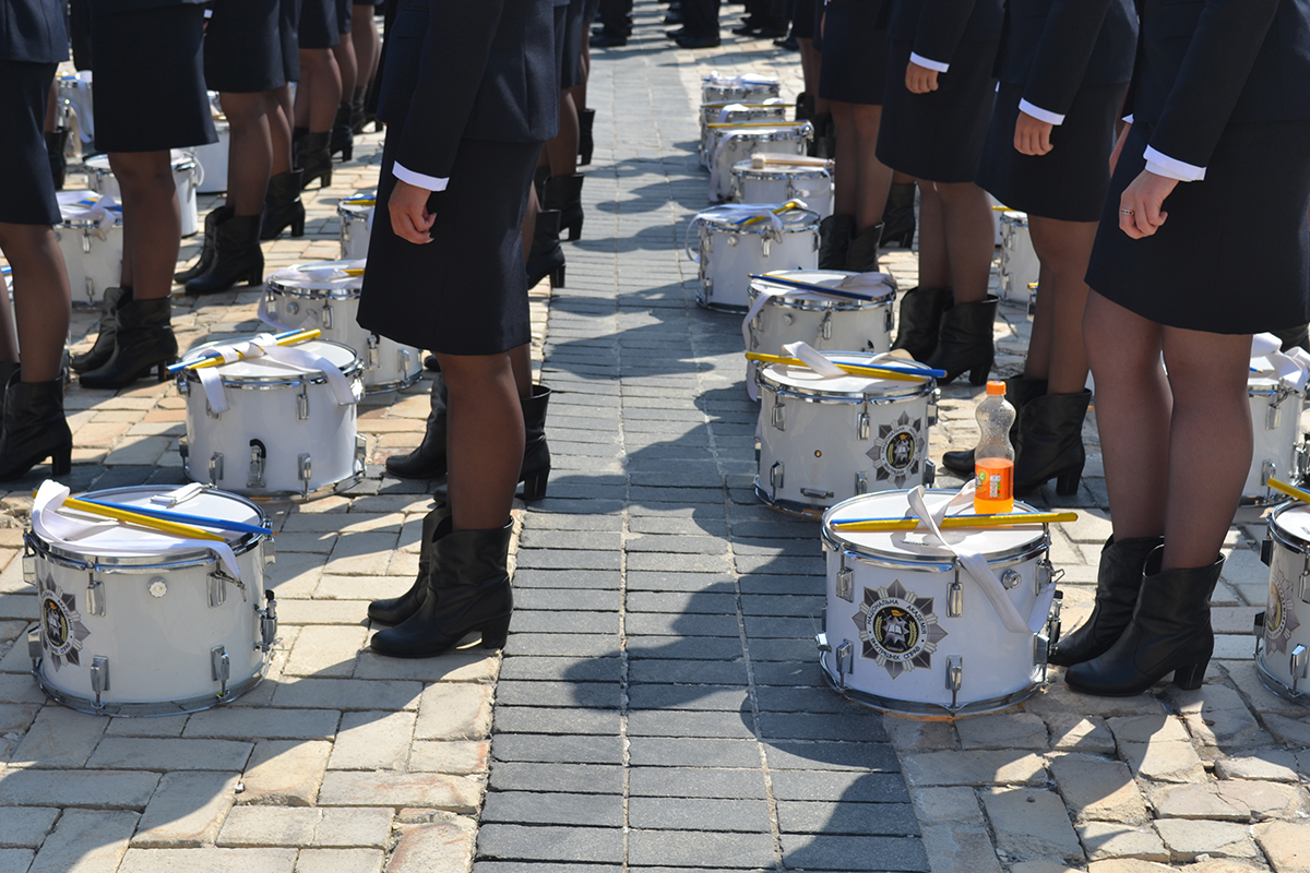 Policewomen with drums