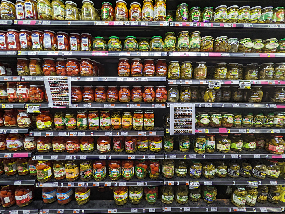 Shelves of pickles
