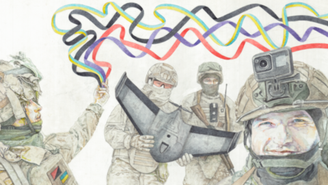 Davyd Chychkan. Ukrainian soldiers with ribbons
