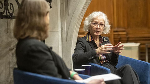 Marie Yovanovitch and Emily Channell-Justice talking