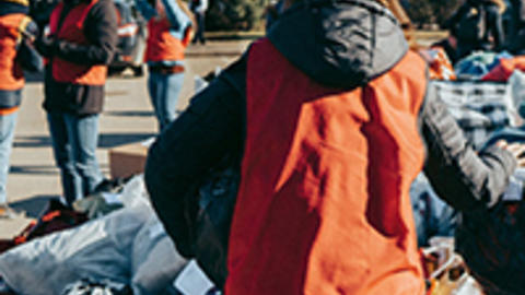 Volunteers distributing donations