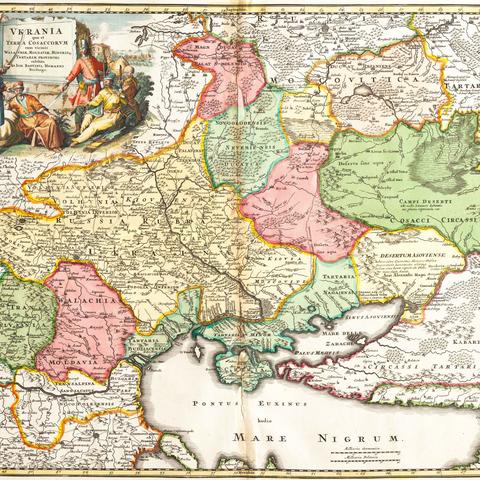 "Ukrania quae et Terra Cosaccorum cum vicinis Walachiae, Moldoviae," by Johann Baptiste Homann (Nuremberg, 1720). Image source: WikiMedia.