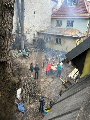 Making vareniki in the courtyard of the Ukrainian Cultural Center