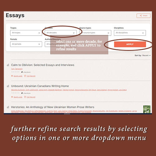 Further refine search results by selecting options in one or more dropdown menu