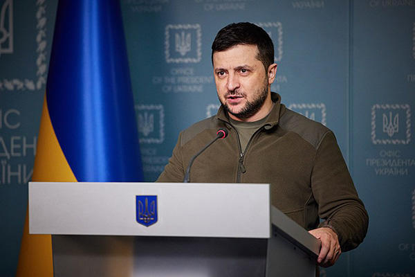 Volodymyr Zelensky at podium