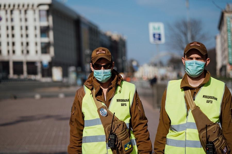 Police in Kyiv wearing masks