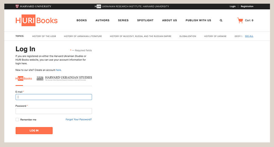 Screenshot of HURI Books login page