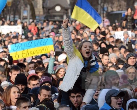 People protesting in Kyiv.