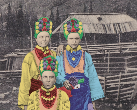 three figures in traditional Ukrainian dress