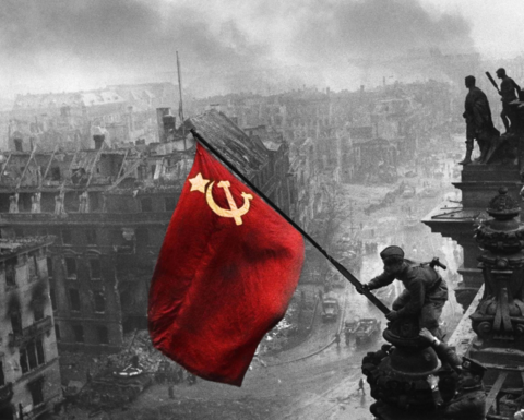 “Raising a Flag over the Reichstag," taken on May 2, 1945 during the Battle of Berlin in WWII