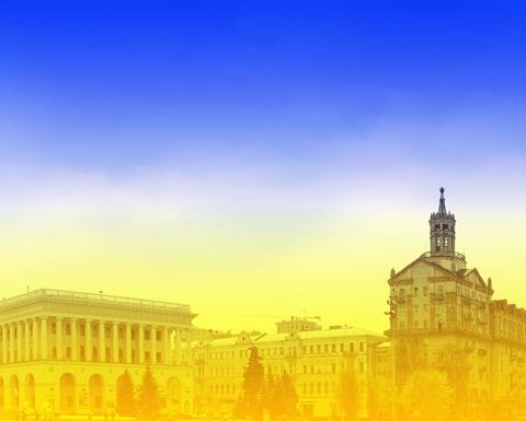 Downtown Kyiv in blue and yellow