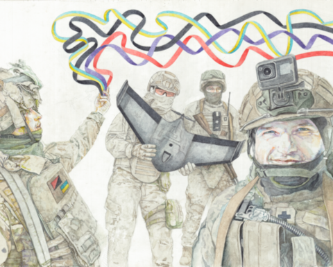 Davyd Chychkan. Ukrainian soldiers with ribbons