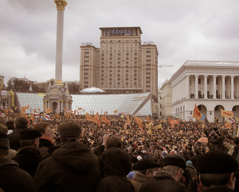 Crowd with orange flags