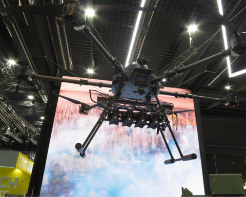 "Vampire" drone developed by Ukrainian defense company SkyFall  at the International Defense Exhibition and Conference, Abu Dhabi, 2025
