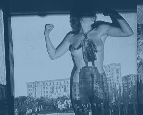 Nude female with projected image