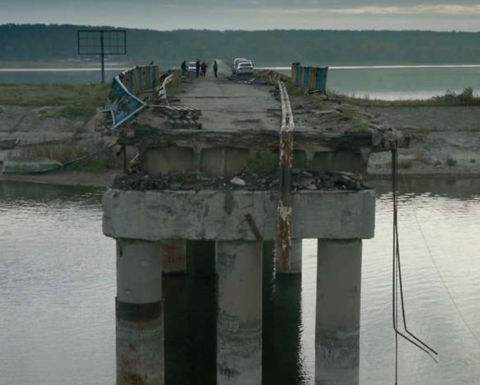 A destroyed bridge; poster for Intercepted film